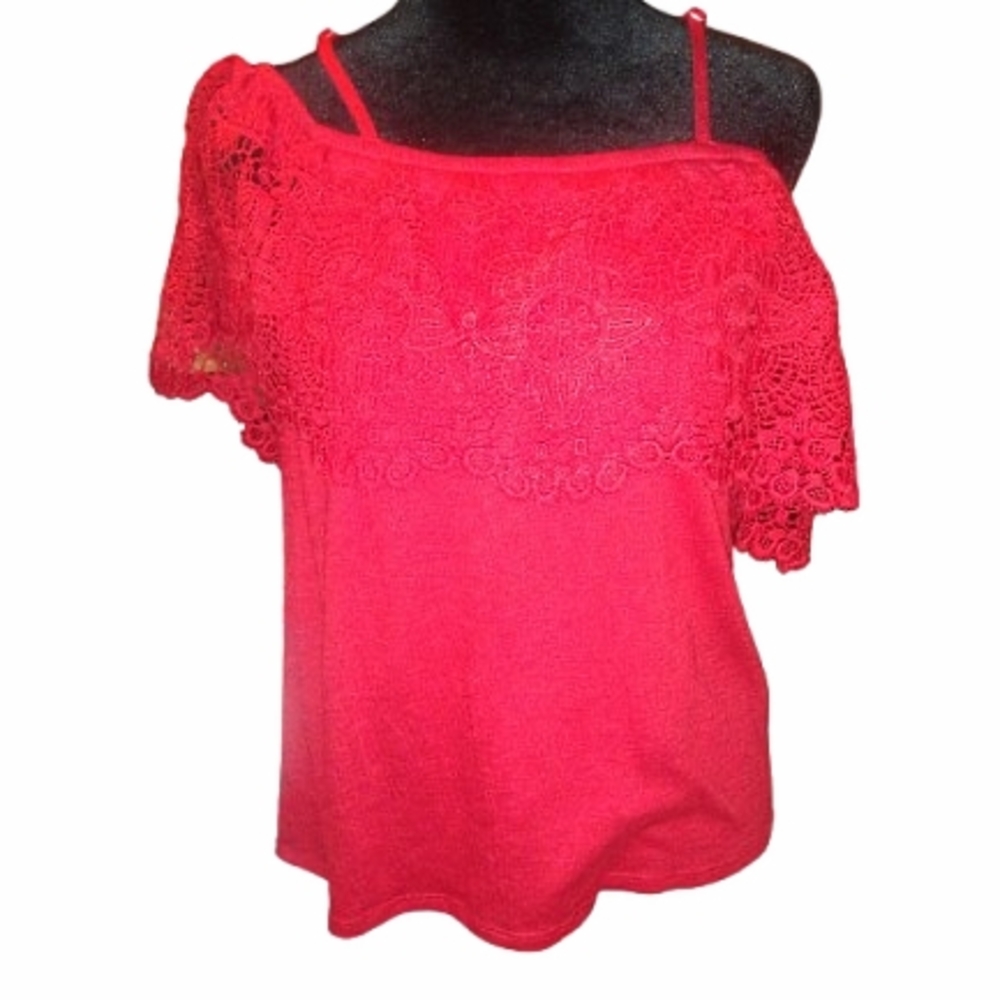 No Boundaries Red Asymmetrical Ruffled Blouse